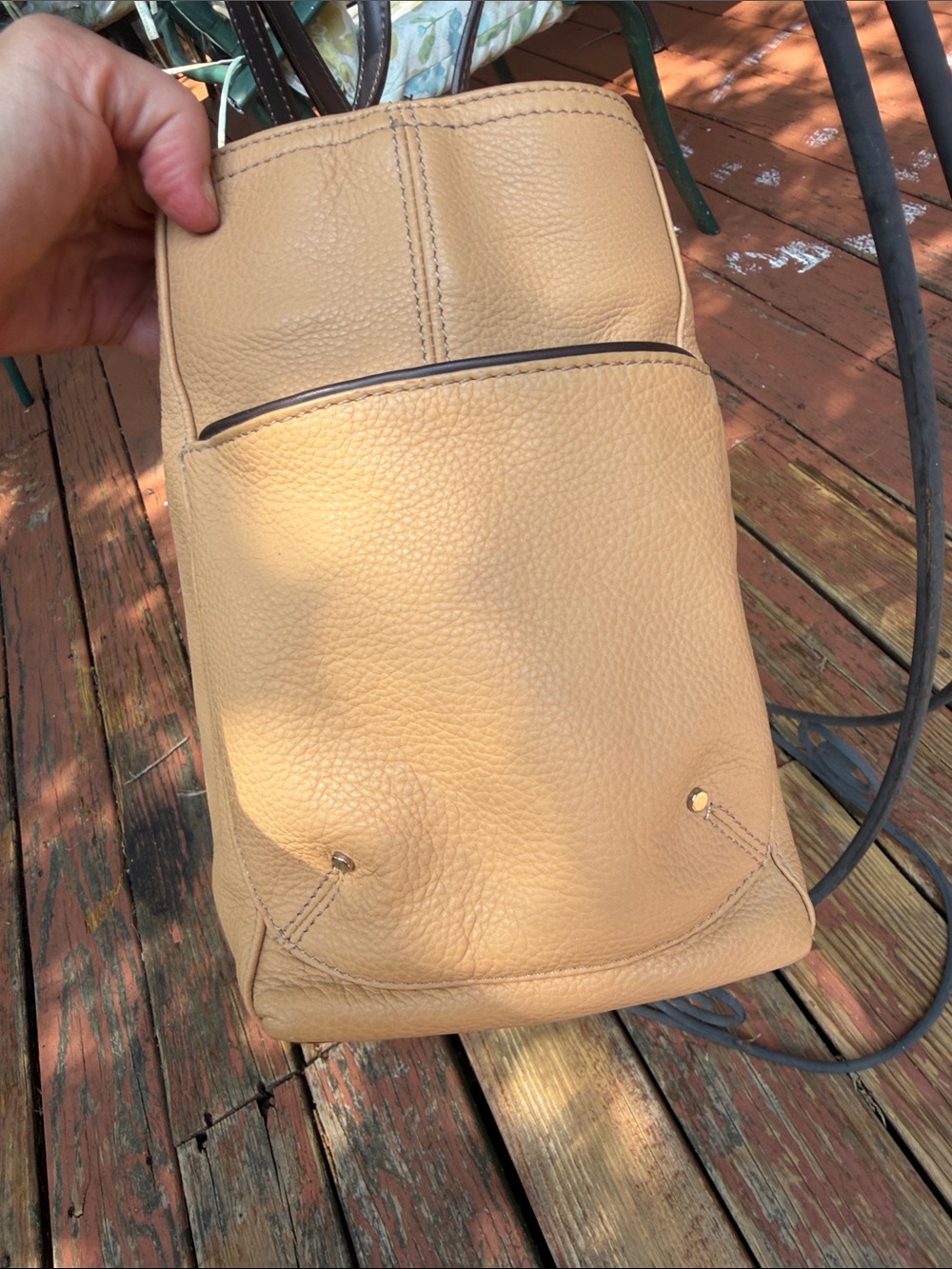 Tignanello ~ Large Tan Pebbled Leather Tote wDark Brown Leather w/STUDDED detail - Picture 3 of 8